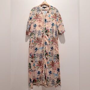 America & Beyond Floral Asian Inspired Leopard Maxi Dress Cover Up size S EUC